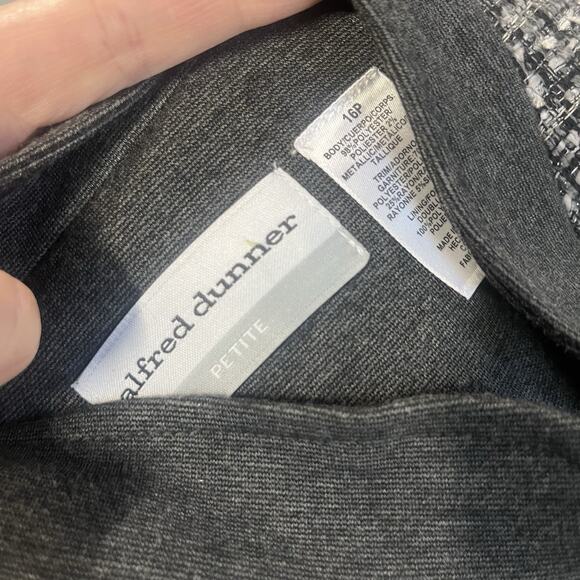 Alfred Dunner Jacket size 16 Petite Gray Tweed Zip Front Avenue Louise Career - Picture 8 of 8